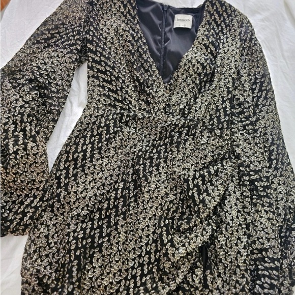 House of CB Medium Metallic Silk Arianna Draped Plunge Mock Wrap Ruched Holiday - Picture 12 of 16